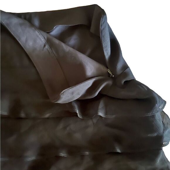 Drew Anthropologie 100% silk black sheer ruffled mini skirt sz 10 side zipper - Picture 8 of 11